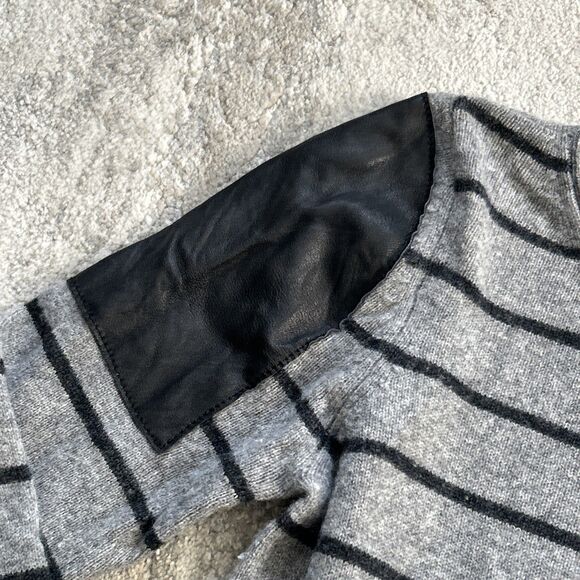 Woolly Minded Sweater Womens Medium Striped Wool Cashmere Gray Shoulder Patches - Picture 3 of 7